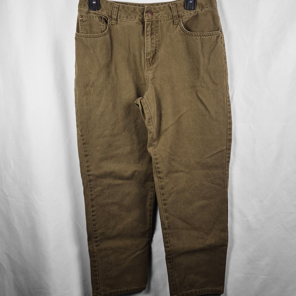 Bill Blass Easy Fit Jeans Womens 8P Petite Olive Denim Straight Leg Vintage‎